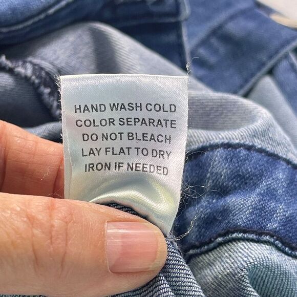 Wisteria Lane Blue Denim Button Front Short Sleeve Flare Leg Jumpsuit Large - Picture 12 of 14